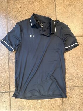 Under Armour Men's Dark Grey Polo with White Trim